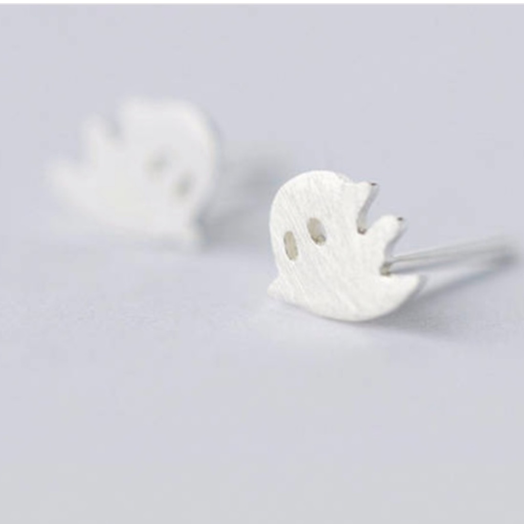 Nwt 925 Sterling Silver Ghost Pierced Earrings With Rubber Backs!